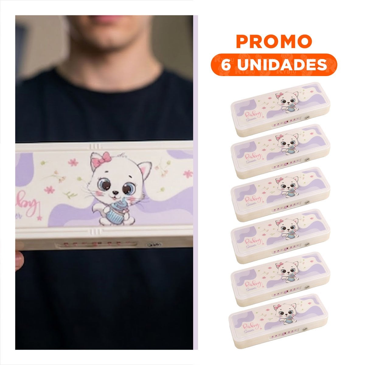 PACK6 ACCESORIO ESCOLAR CON CLAVE 2 NIVELES DISENO GATO BEIGE - 1