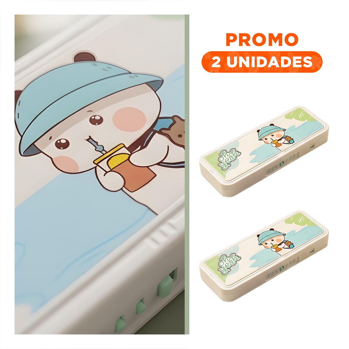 PACK2 ESTUCHE JUVENIL BEIGE CON CLAVE 2 NIVELES OSO CON GORRA PARA COLEGIO - 1
