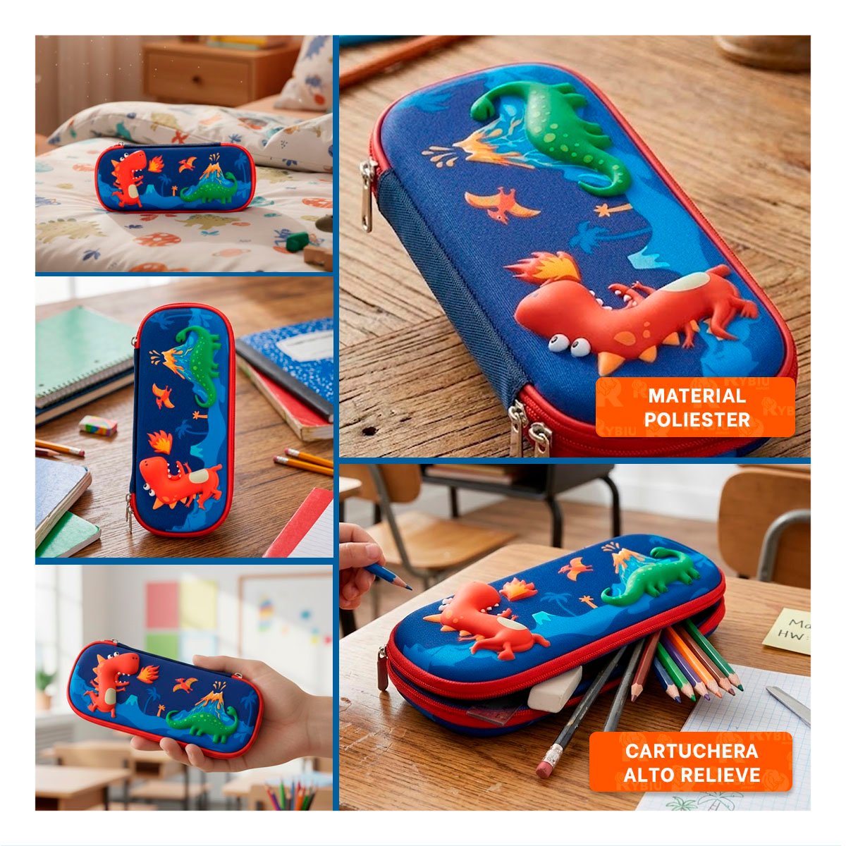 PACK6 ACCESORIO FUNCIONAL DINOS AZUL ALTO RELIEVE CON GRAN CAPACIDAD Y+PAPEL REGALO - 3