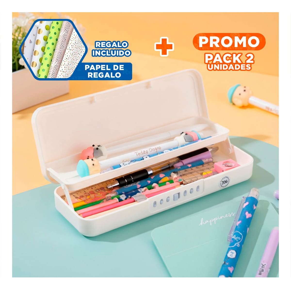 PACK2 BOLSO PRACTICO CONEJO Y REJAS BEIGE CON CLAVE 2 NIVELES Y+PAPEL REGALO - 1