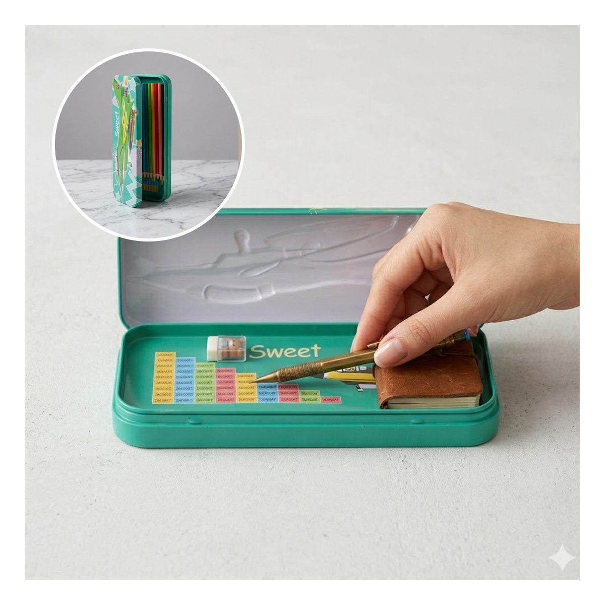 PACK6 CONTENEDOR PRACTICO VERDE METALICO CON SEPARADOR AMPLIO Y+PAPEL REGALO - 2