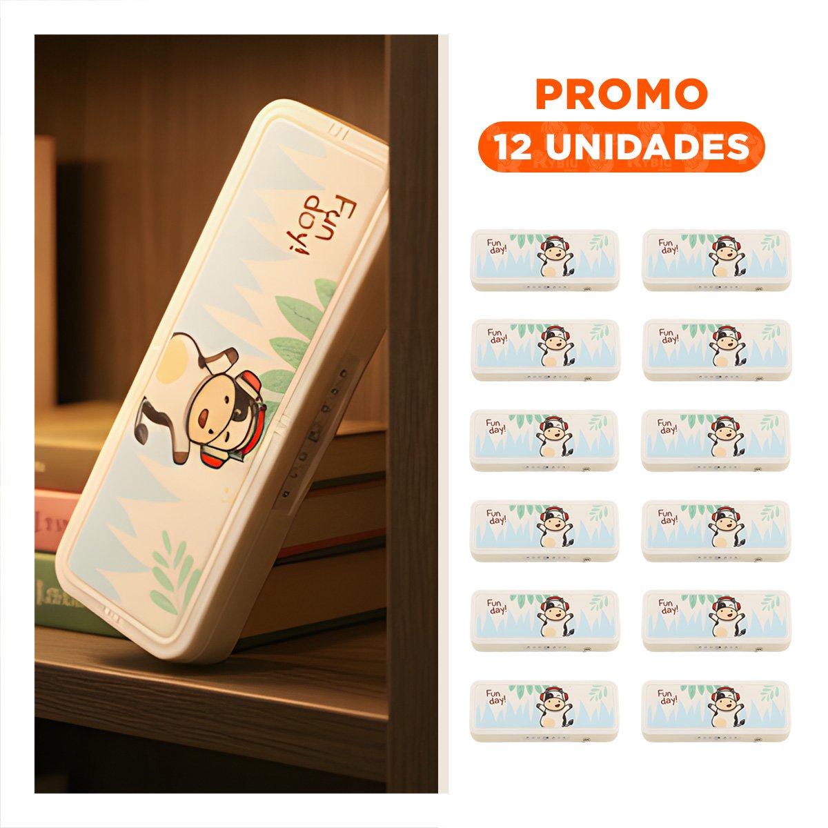 PACK12 FUNDA PRACTICA VACA BEIGE CON CLAVE 2 NIVELES ESCOLAR Y+REGALO STICKER - 1