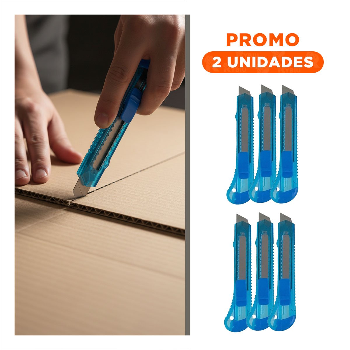 PACK2 NAVAJA ESCOLAR 15CM AZUL TRANSPARENTE SET 3 UNIDADES OFICINA - 1