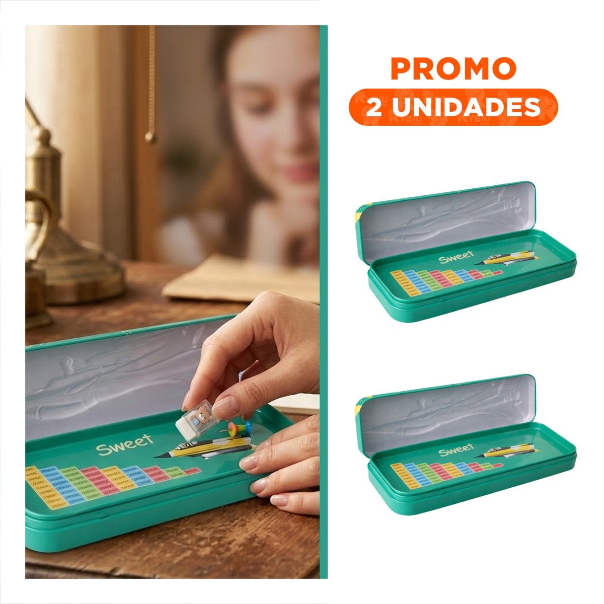 PACK2 CONTENEDOR VERDE METALICO CON SEPARADOR ESCOLAR FUNCIONAL - 1
