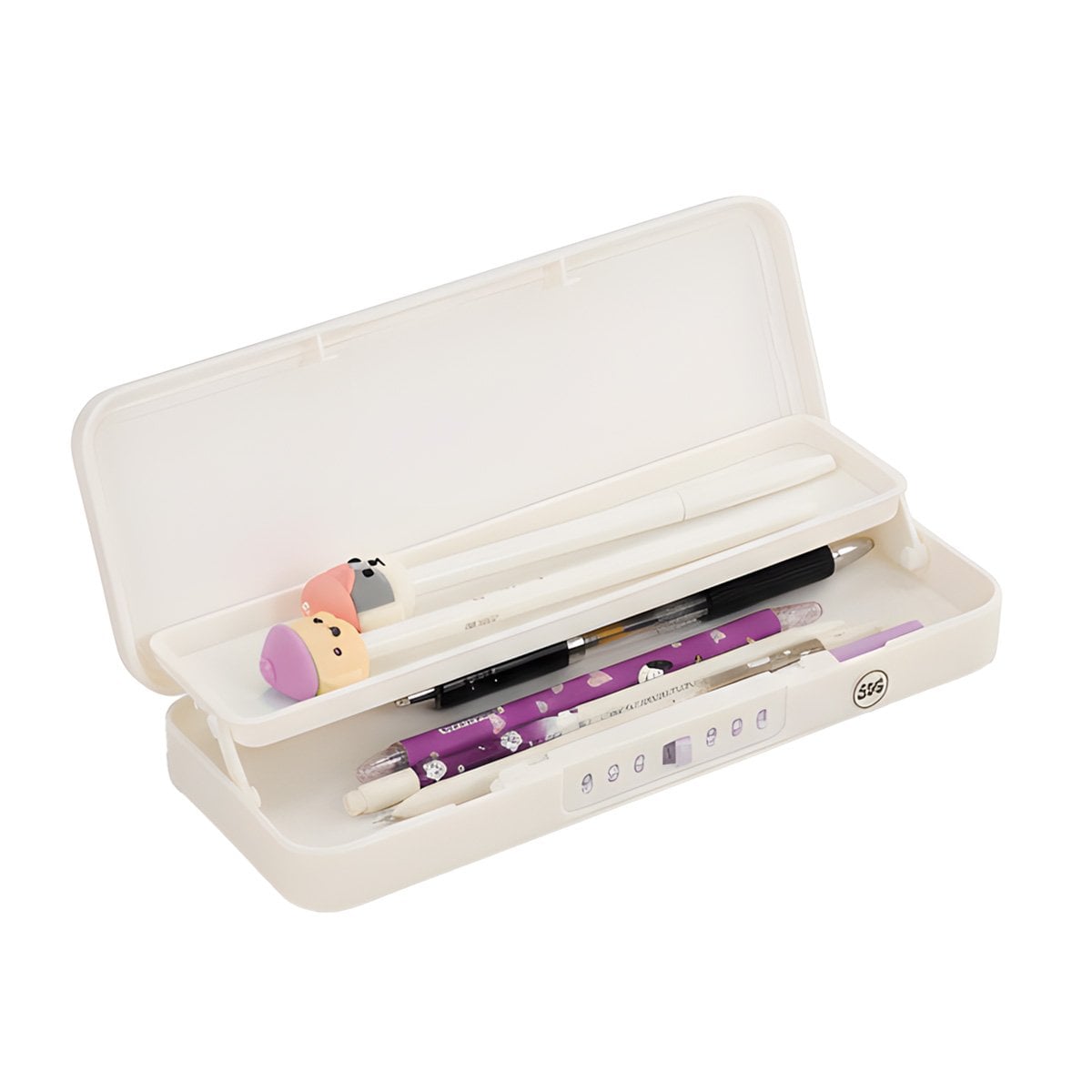 PACK6 PORTA COLORES JUVENIL CON CLAVE 2 NIVELES GATO CON FLOR BEIGE ESCOLAR Y+REGALO STICKER - 2