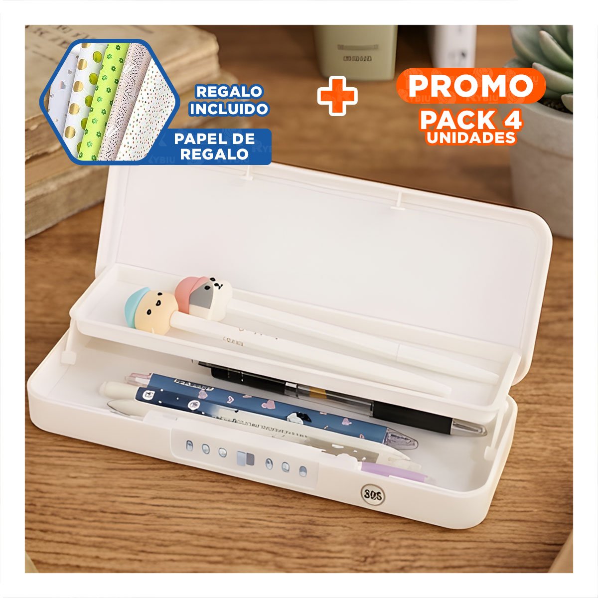 PACK4 NECESER JUVENIL VACA BEIGE CON CLAVE 2 NIVELES SEGURO Y+PAPEL REGALO - 1
