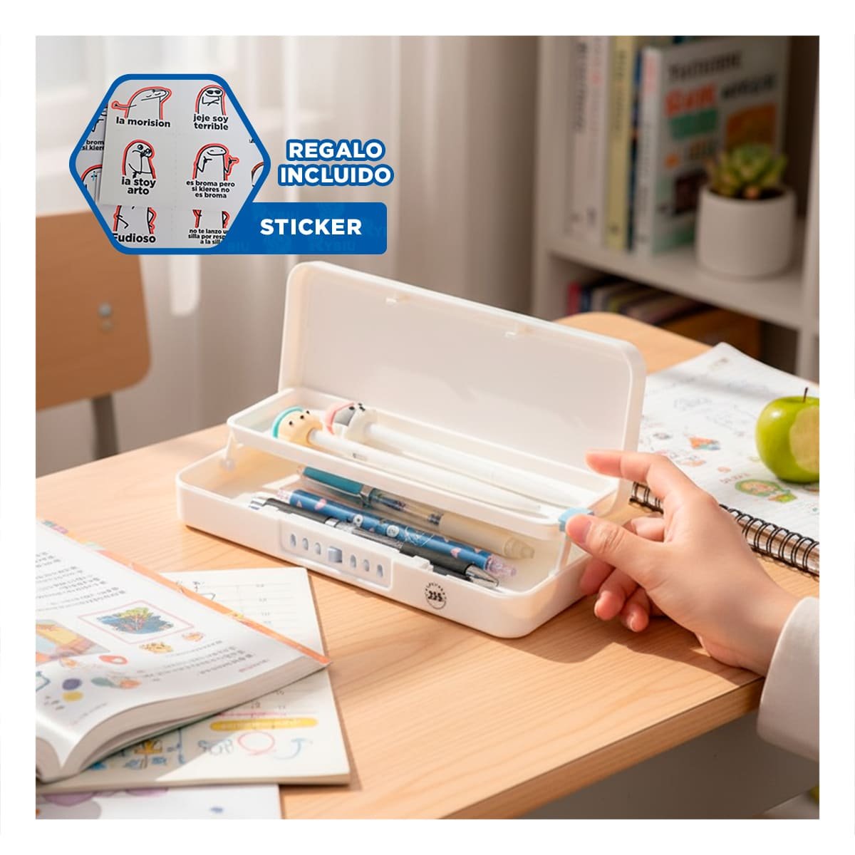 NECESER ESCOLAR BEIGE CON CLAVE 2 NIVELES DISENO PATO Y+REGALO STICKER - 1