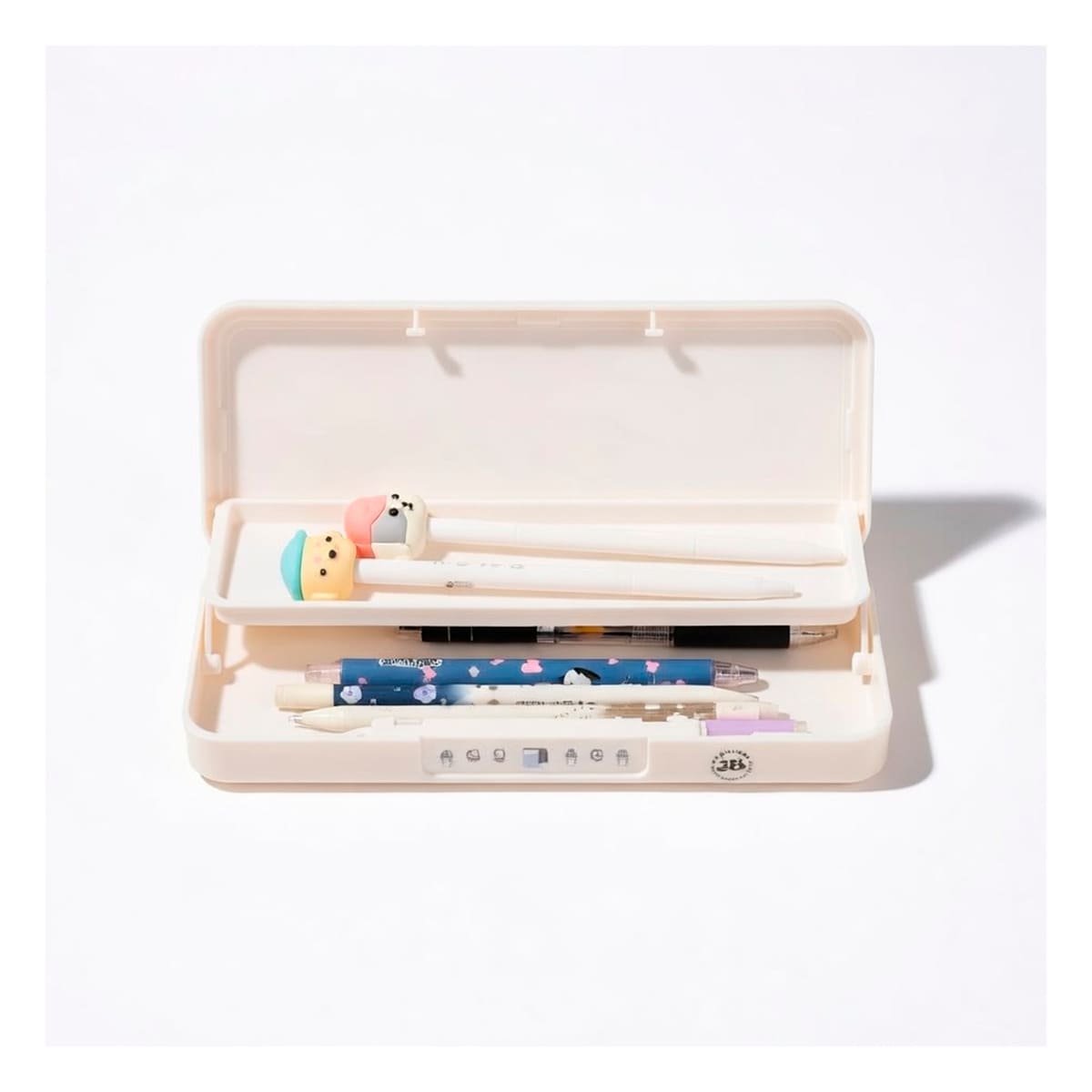 NECESER ESCOLAR BEIGE CON CLAVE 2 NIVELES DISENO PATO Y+REGALO STICKER - 3