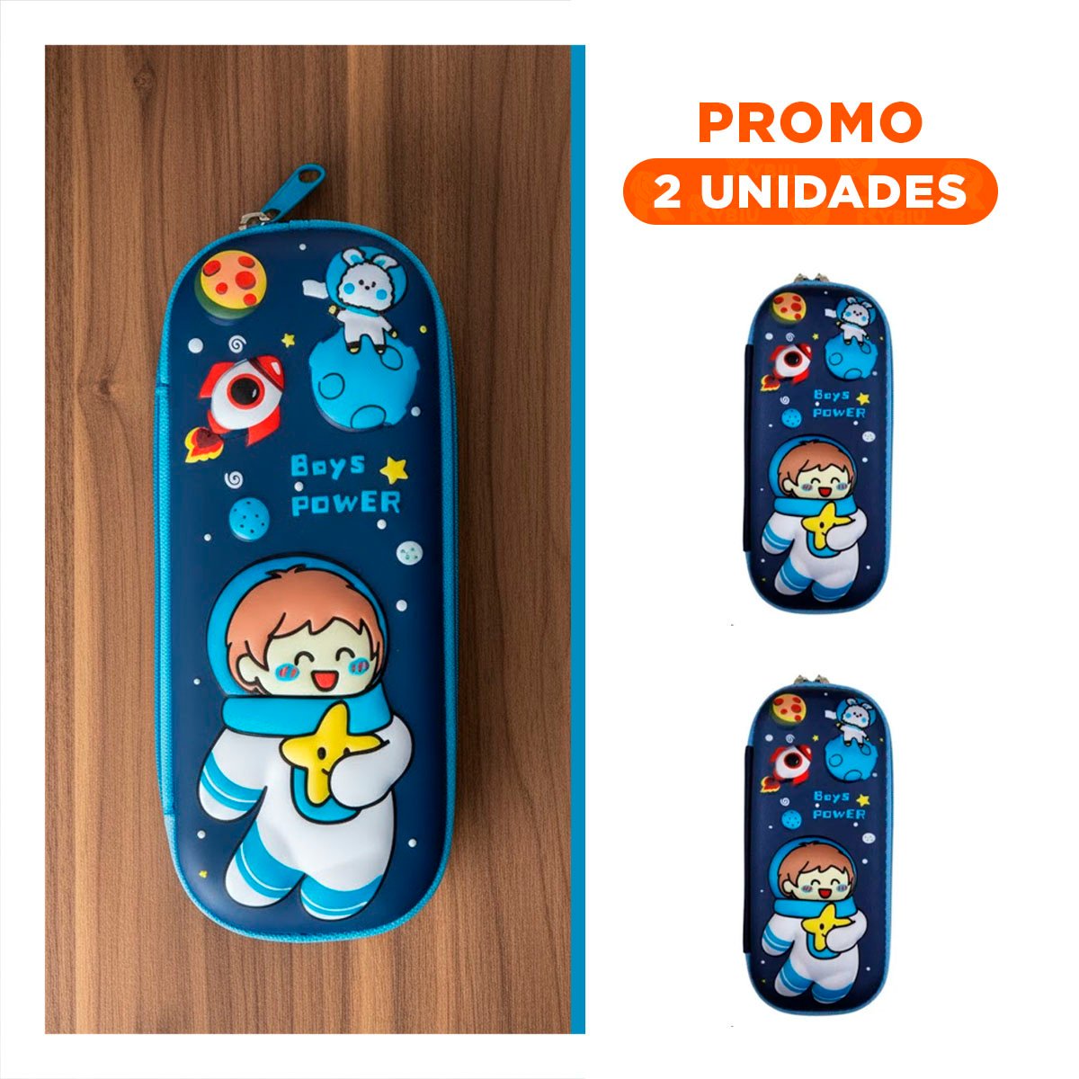 PACK2 BOLSO COMPACTO ASTRONAUTA FELIZ AZUL ALTO RELIEVE PARA GUARDAR UTILES - 1