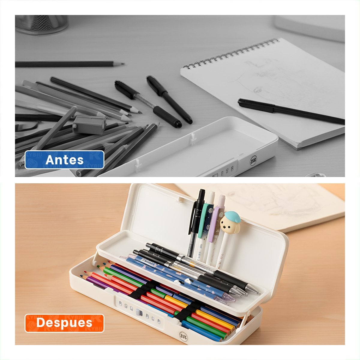 PACK2 LAPICERA JUVENIL CON CLAVE 2 NIVELES GATO CON FLOR BEIGE PRACTICA Y+PAPEL REGALO - 3