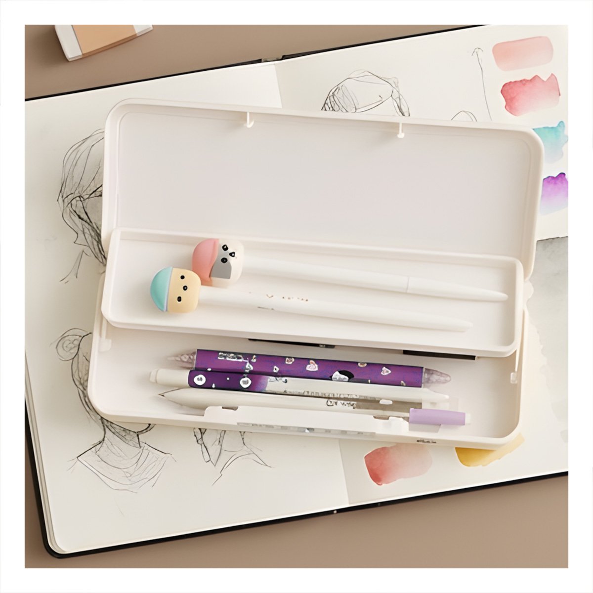 PACK2 LAPICERA JUVENIL CON CLAVE 2 NIVELES GATO CON FLOR BEIGE PRACTICA Y+PAPEL REGALO - 5
