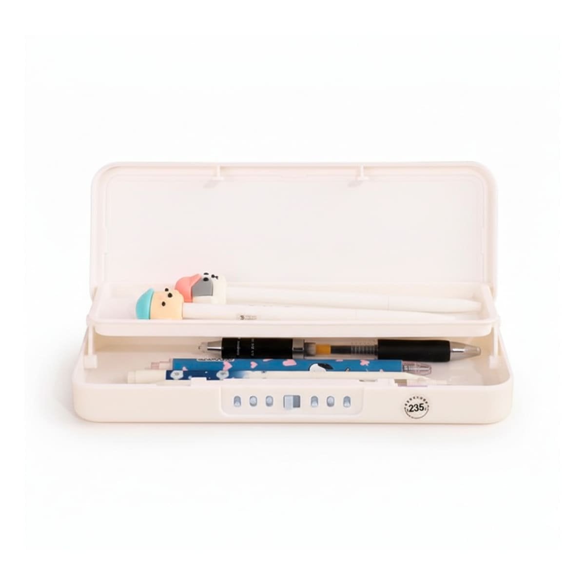 PACK12 CAJA PORTA UTILES BEIGE CON CLAVE 2 NIVELES DISENO PATO Y+REGALO STICKER - 2