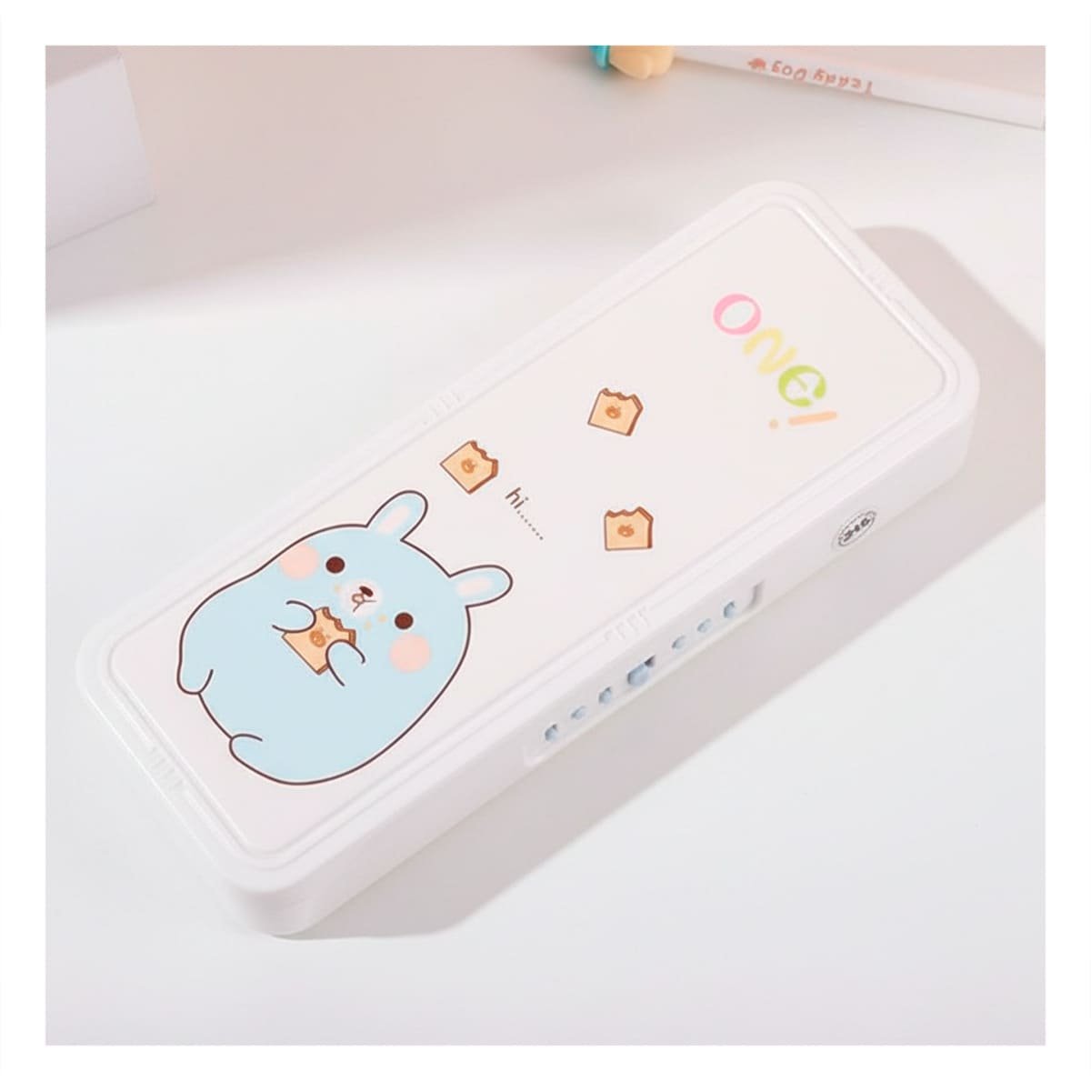 NECESER PRACTICO CONEJO BEIGE CON CLAVE 2 NIVELES FUNCIONAL Y+REGALO STICKER - 3