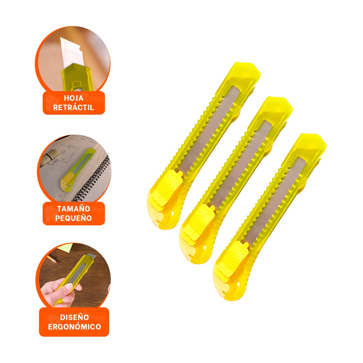 NAVAJA AMARILLO TRANSPARENTE 15CM RETRACTIL SET 3 UNIDADES - 3