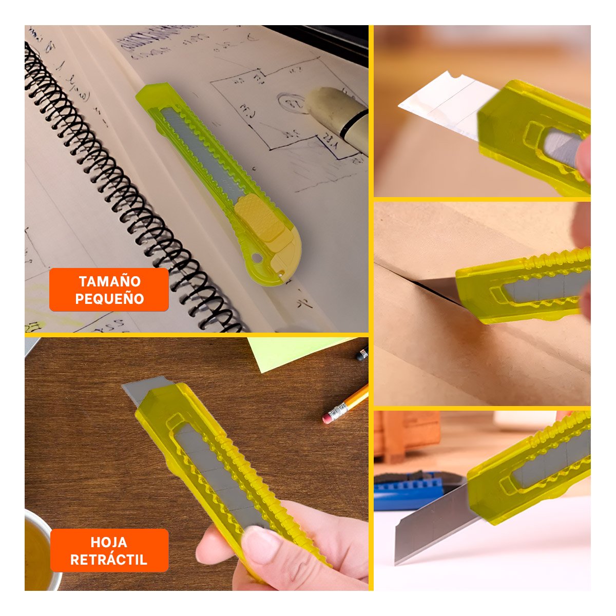 NAVAJA AMARILLO TRANSPARENTE 15CM RETRACTIL SET 3 UNIDADES - 5