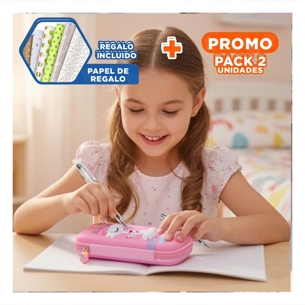 PACK2 BOLSO MODERNO JIRAFA ROSADO ALTO RELIEVE CON ESPACIO AMPLIO Y+PAPEL REGALO - 1
