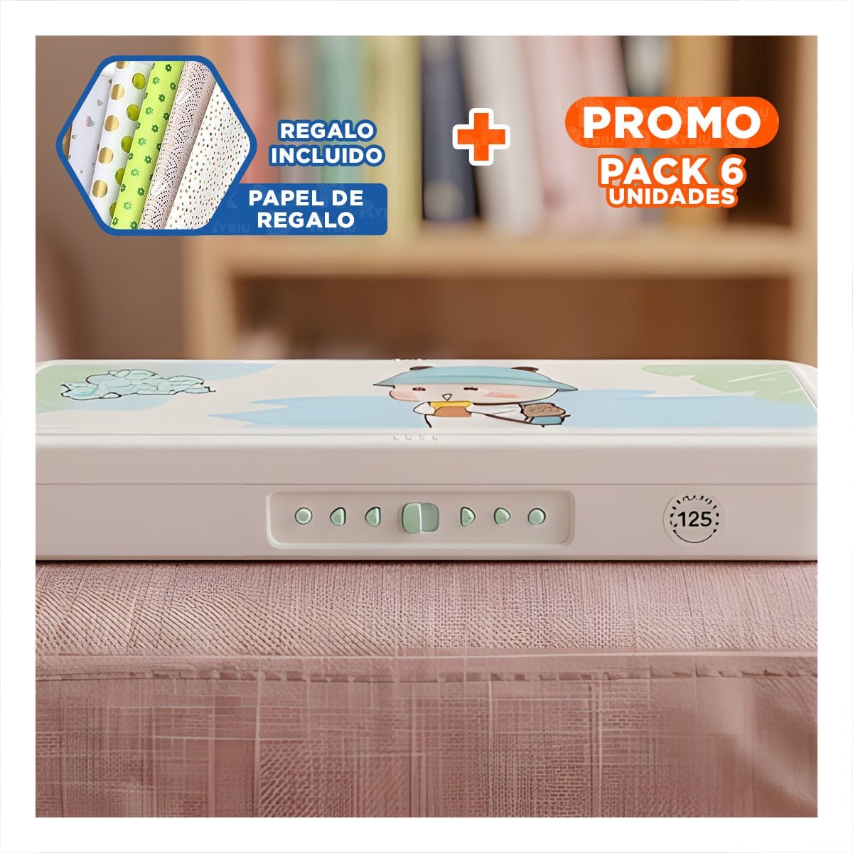PACK6 NECESER JUVENIL BEIGE CON CLAVE 2 NIVELES OSO CON GORRA FUNCIONAL Y+PAPEL REGALO - 1