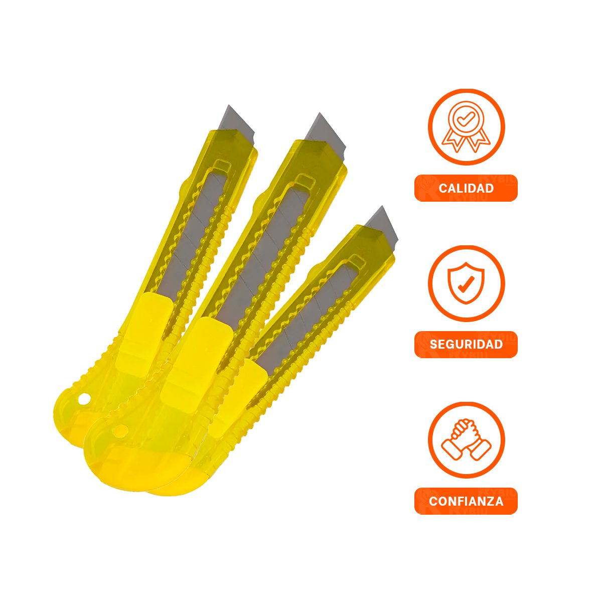 CUTER ESCOLAR 15CM AMARILLO TRANSPARENTE SET 3 UNIDADES PRACTICO Y+LIGAS REGALO - 3