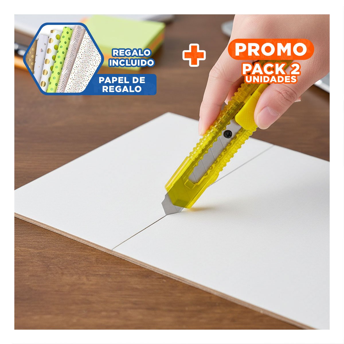 PACK2 CORTADOR ESCOLAR 15CM AMARILLO TRANSPARENTE SET 3 UNIDADES TRABAJO Y+PAPEL REGALO - 1