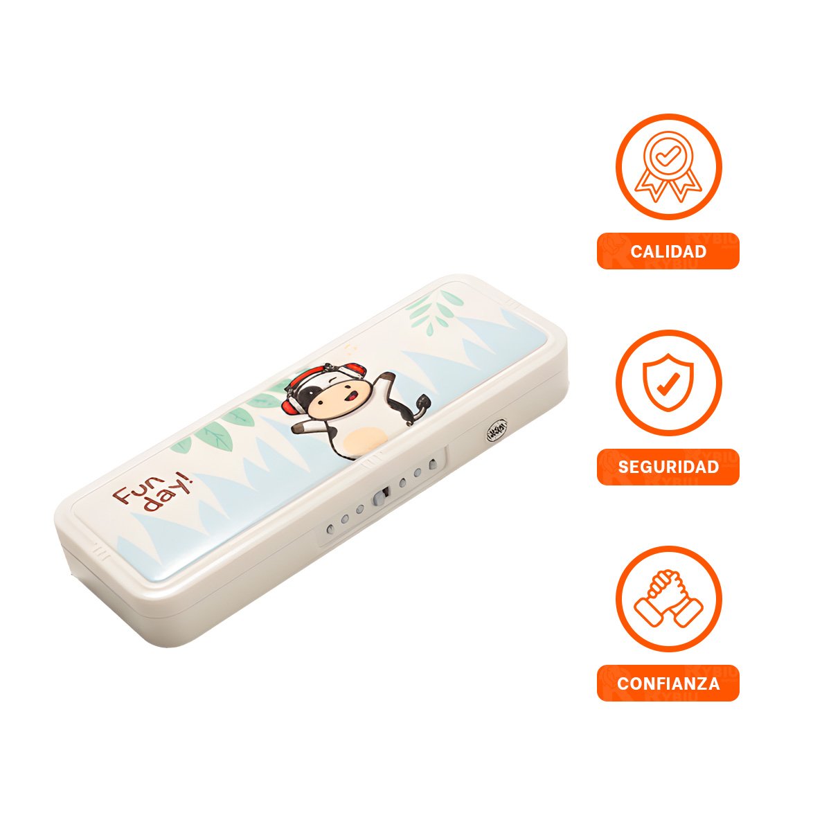 PORTA UTILES ESCOLAR VACA BEIGE CON CLAVE 2 NIVELES SEGURO - 3
