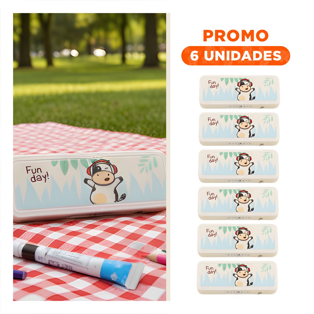 PACK6 PORTA COLORES JUVENIL VACA BEIGE CON CLAVE 2 NIVELES AMPLIO - 1