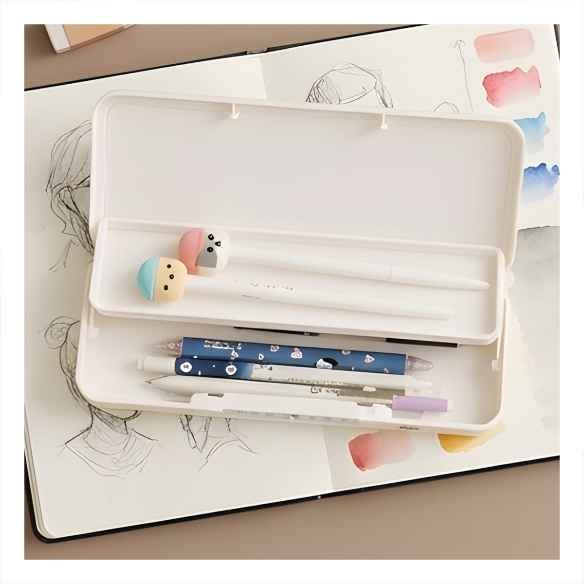 PACK6 PORTA COLORES JUVENIL VACA BEIGE CON CLAVE 2 NIVELES AMPLIO - 5