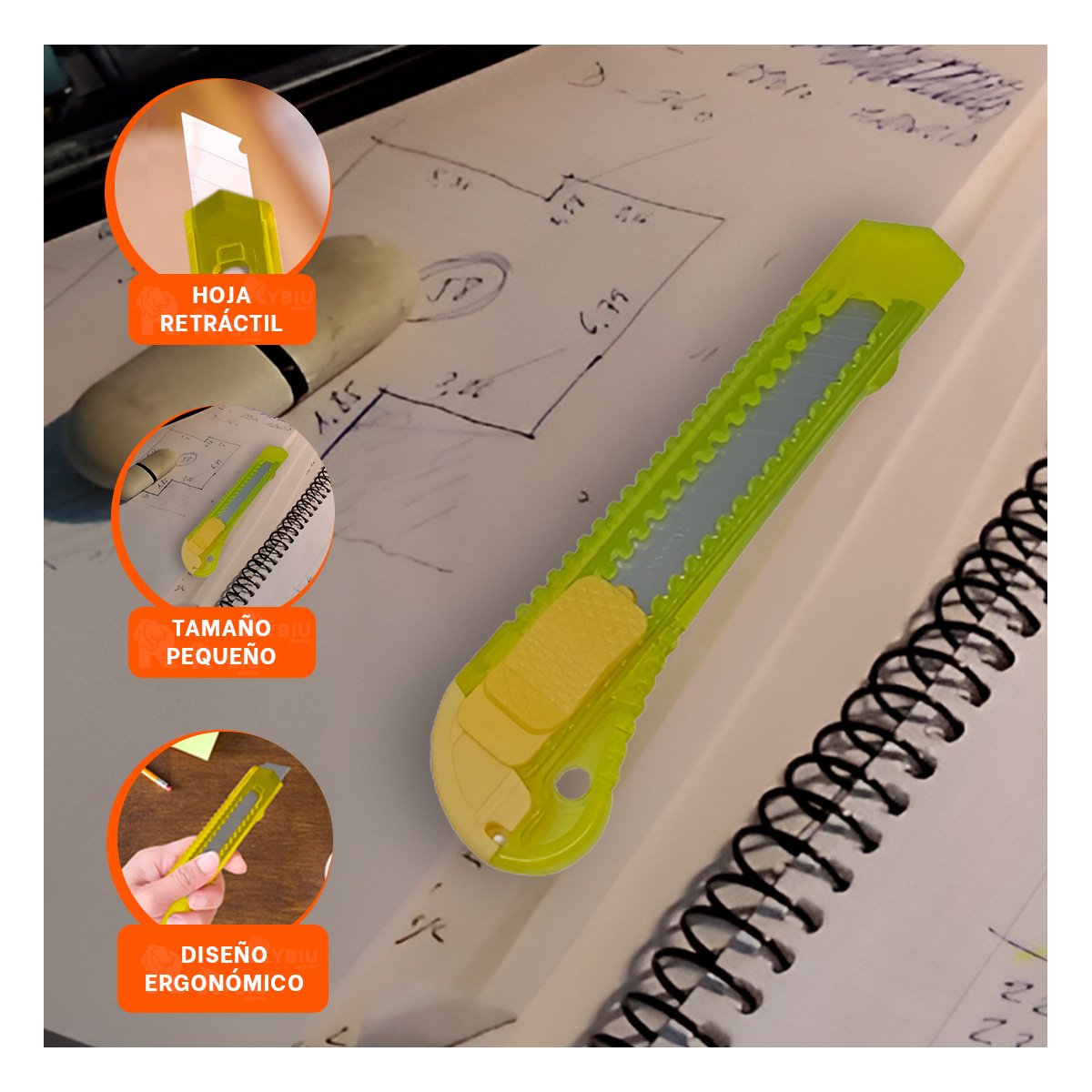 PACK4 CUTER PARA OFICINA 15CM AMARILLO TRANSPARENTE SET 3 UNIDADES - 5