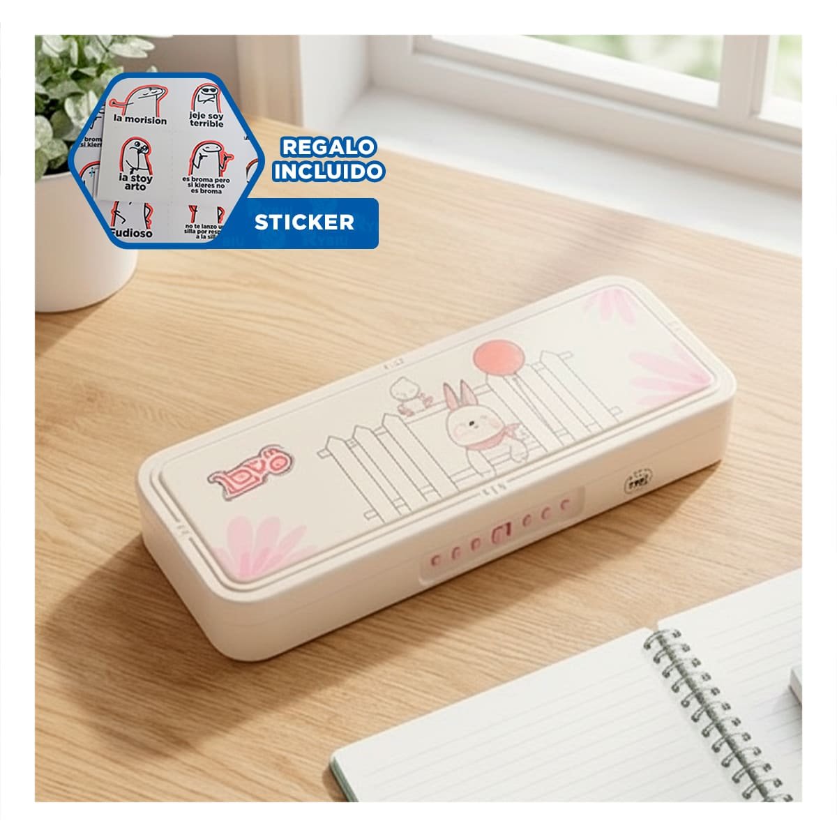 ORGANIZADOR PRACTICO CONEJO Y REJAS BEIGE CON CLAVE 2 NIVELES Y+REGALO STICKER - 1