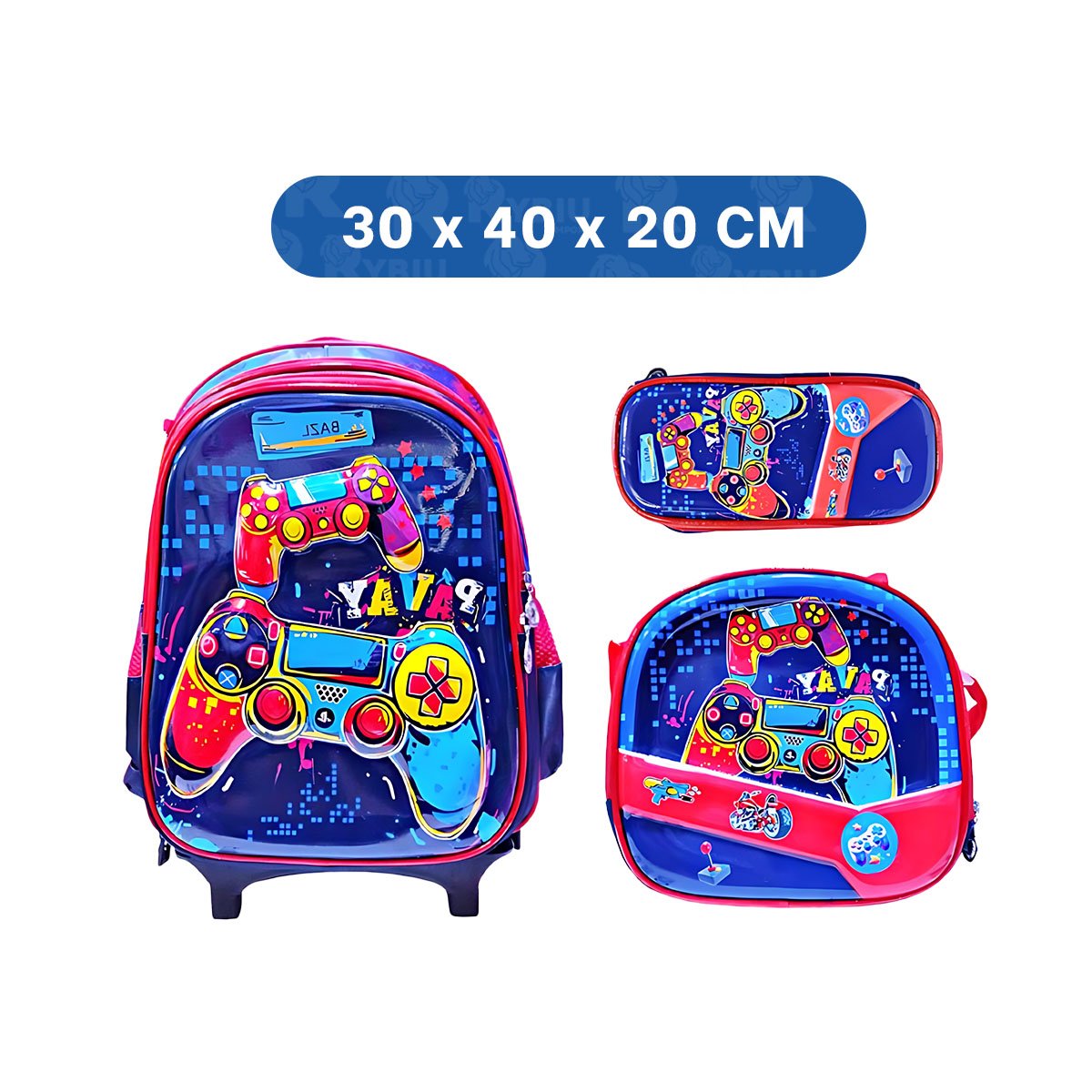 PACK4 MORRAL ESCOLAR AZUL PARA NINO DE VIDEOJUEGOS CON LONCHERA Y CARTUCHERA Y+PAPEL REGALO - 4