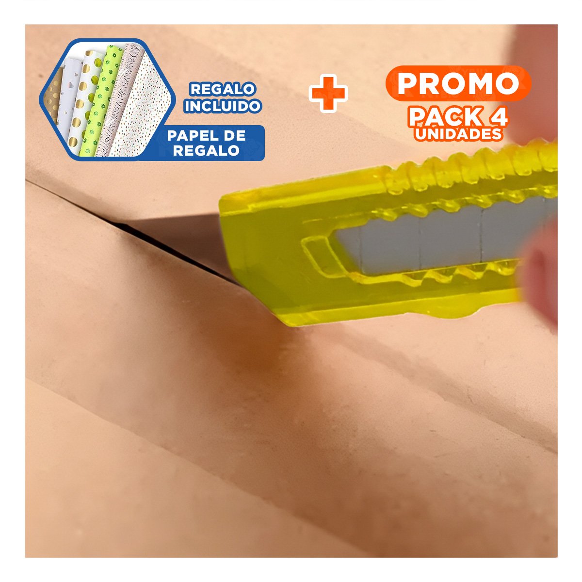 PACK4 CUCHILLA PARA OFICINA 15CM AMARILLO TRANSPARENTE SET 3 UNIDADES Y+PAPEL REGALO - 1