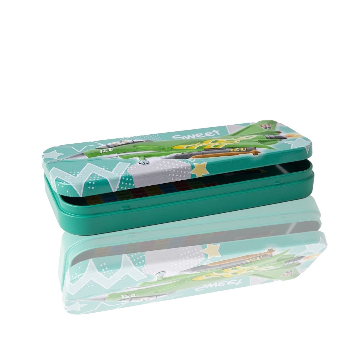 PORTAUTILES VERDE METALICO CON SEPARADOR ESCOLAR PRACTICO Y+LIGAS REGALO - 3