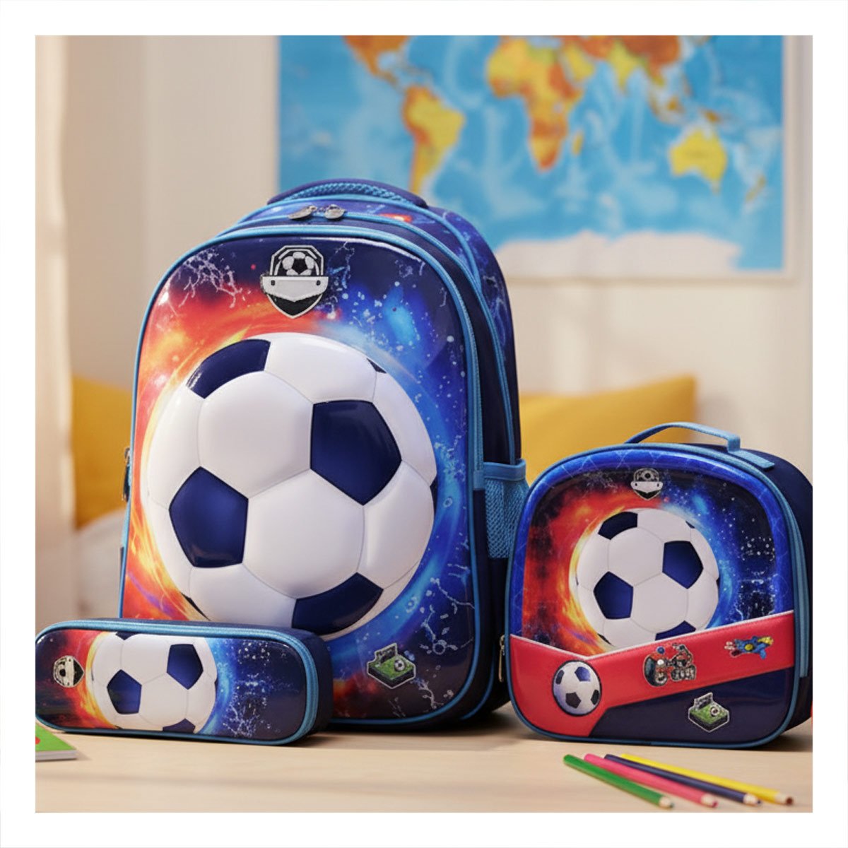 PACK2 MOCHILA SET AZUL DE PELOTA CON LONCHERA Y CARTUCHERA Y+PAPEL REGALO - 2