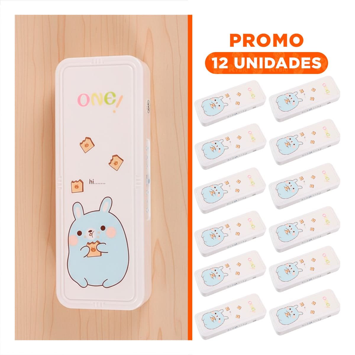 PACK12 PORTALAPICES RESISTENTE CONEJO BEIGE CON CLAVE 2 NIVELES FUNCIONAL Y+REGALO STICKER - 1