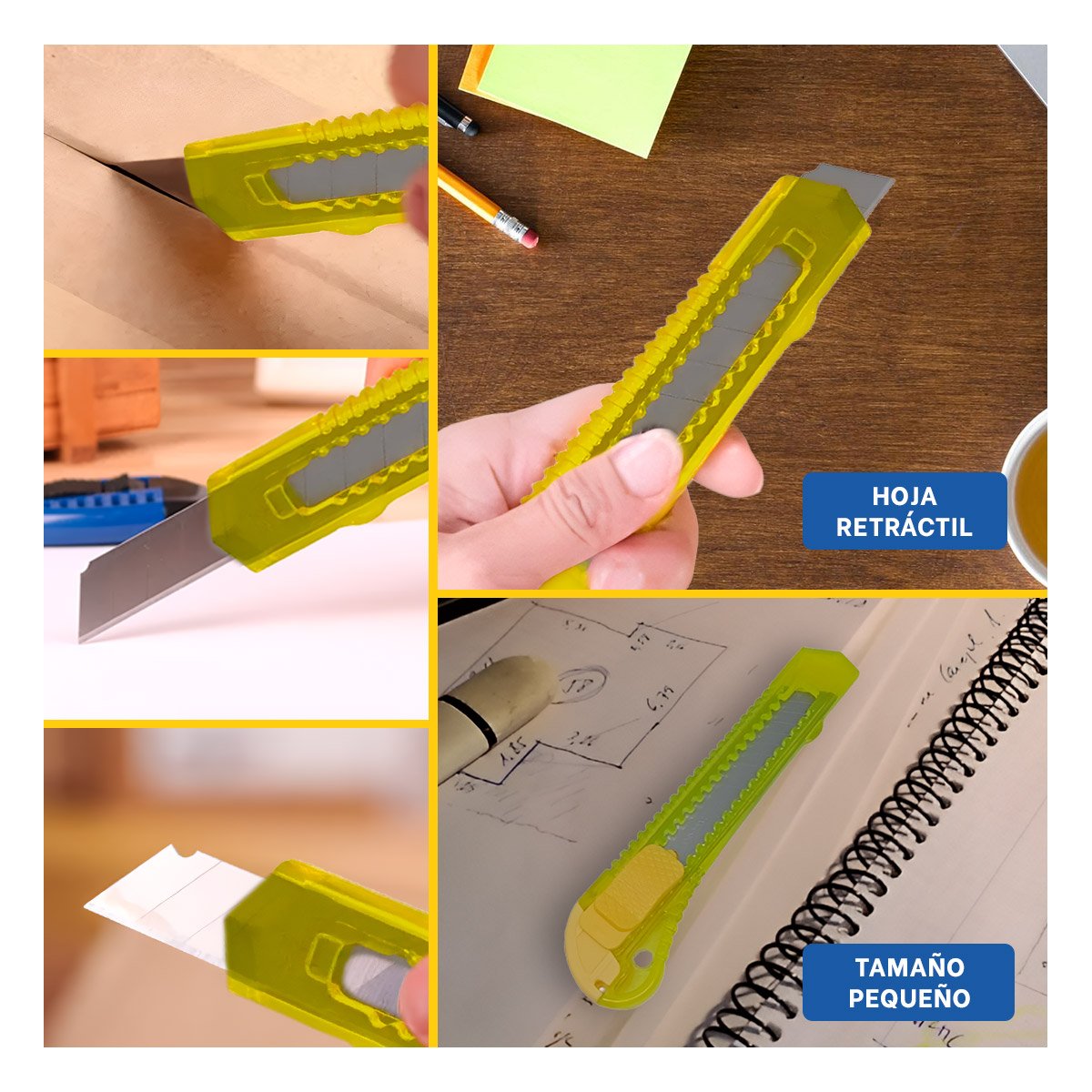 PACK12 NAVAJA DE ESCRITORIO 15CM AMARILLO TRANSPARENTE SET 3 UNIDADES Y+PAPEL REGALO - 2