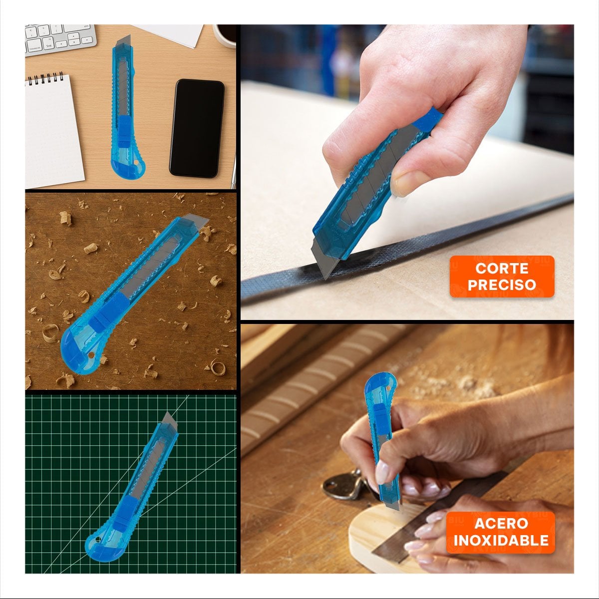 CUCHILLA ESCOLAR 15CM AZUL TRANSPARENTE SET 3 UNIDADES UTIL Y+POST IT - 1