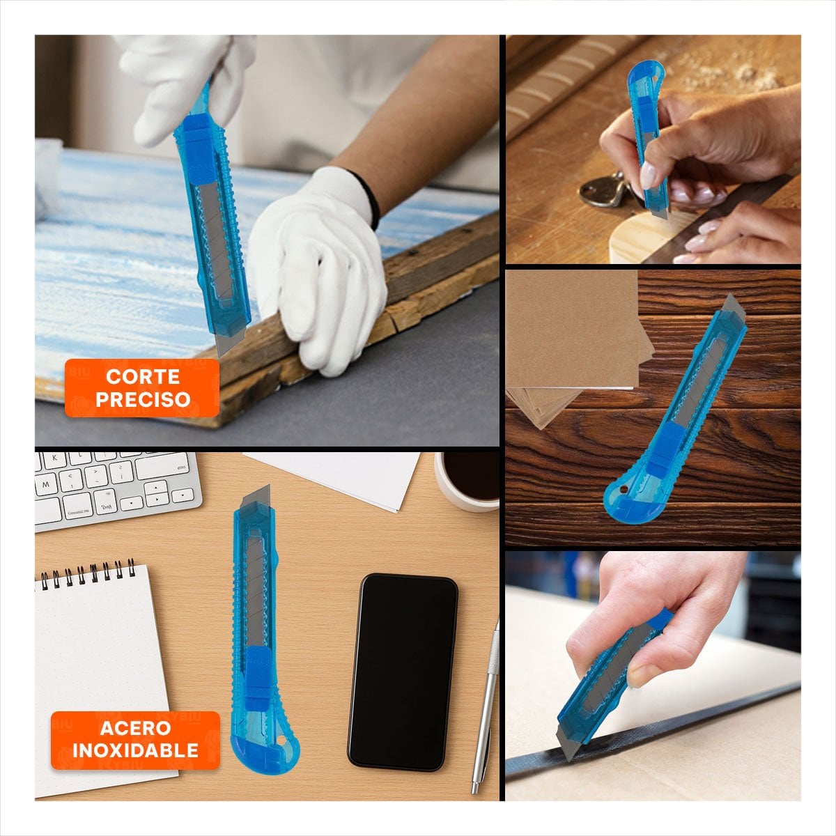 CUCHILLA ESCOLAR 15CM AZUL TRANSPARENTE SET 3 UNIDADES UTIL Y+POST IT - 5