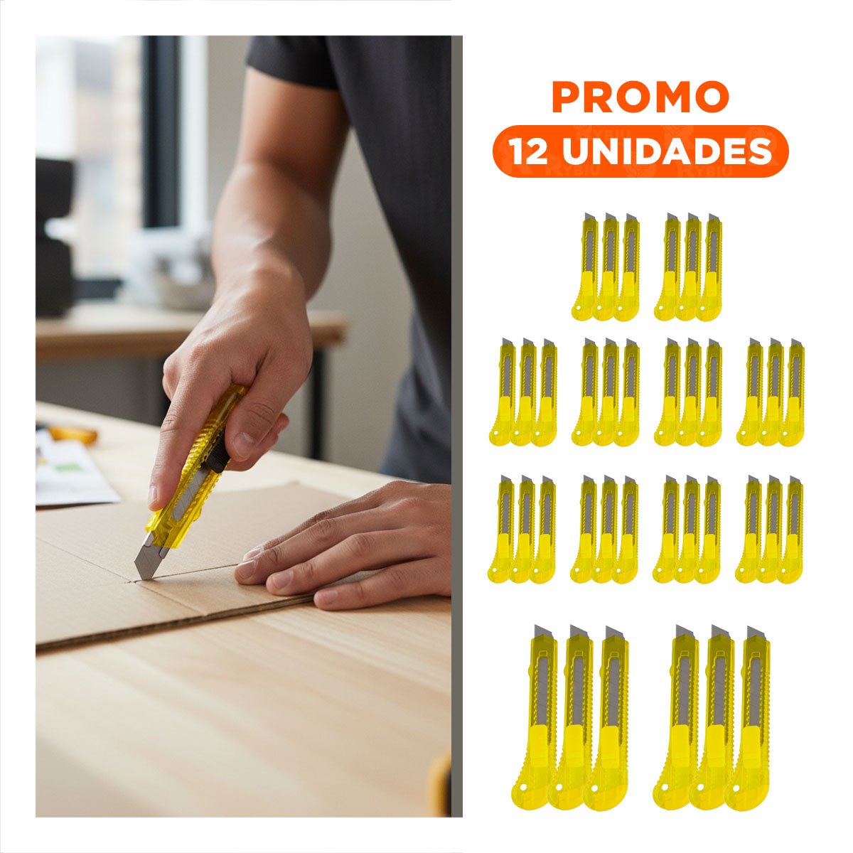 PACK12 CORTADOR DE ESCRITORIO 15CM AMARILLO TRANSPARENTE SET 3 UNIDADES Y+REGALO STICKER - 1