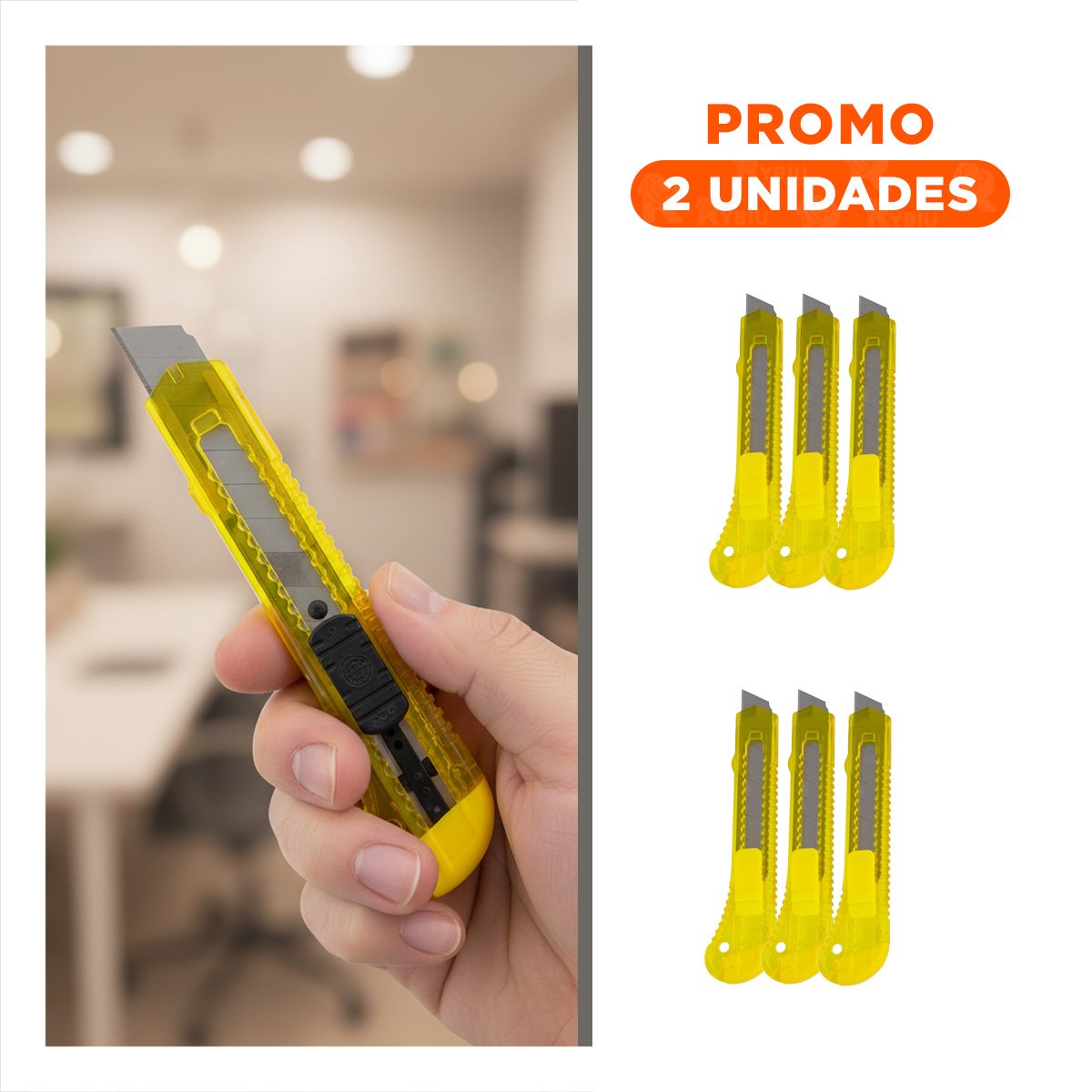 PACK2 NAVAJA ESCOLAR 15CM AMARILLO TRANSPARENTE SET 3 UNIDADES OFICINA - 1