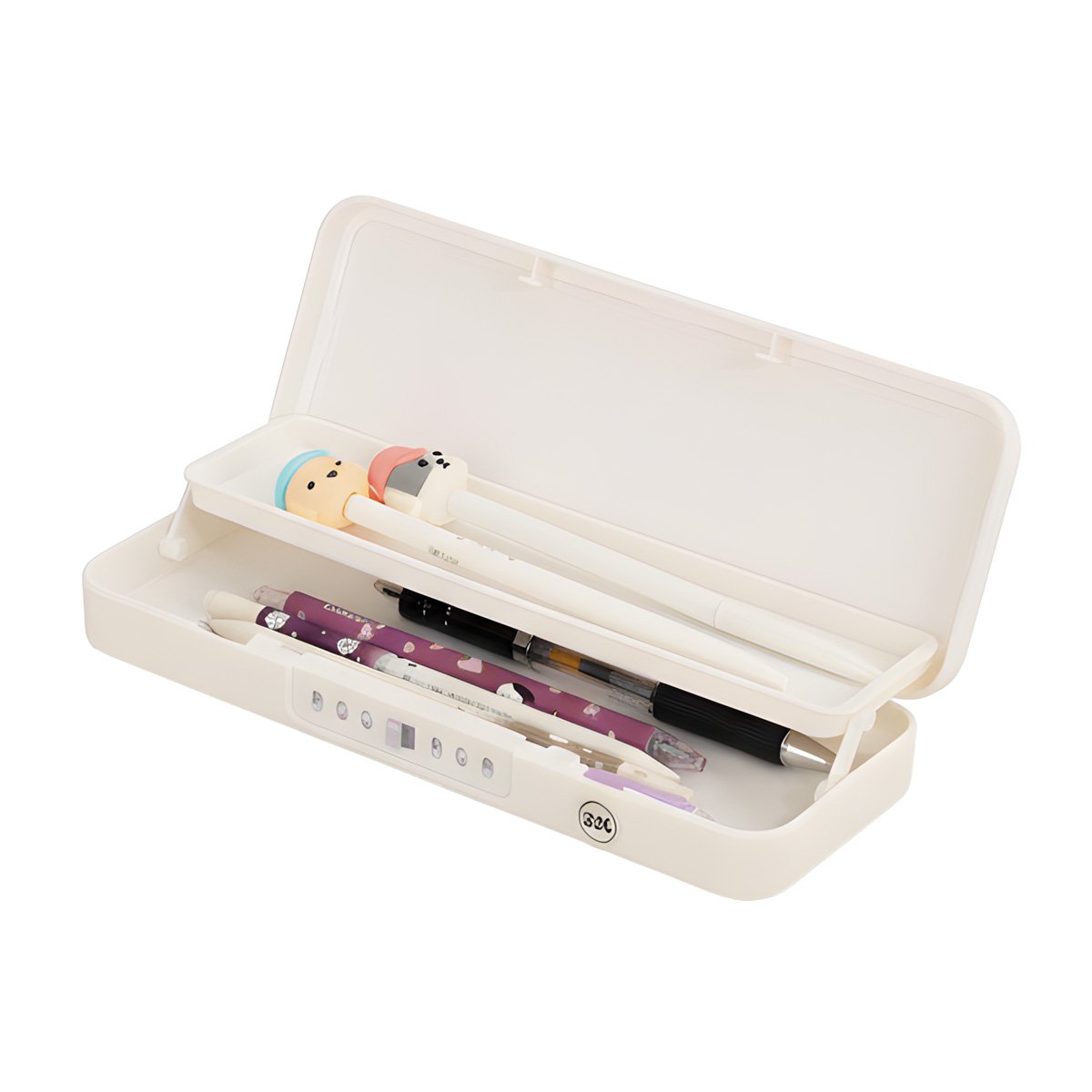 PACK4 FUNDA JUVENIL CON CLAVE 2 NIVELES GATO CON FLOR BEIGE PARA UTILES Y+PAPEL REGALO - 3