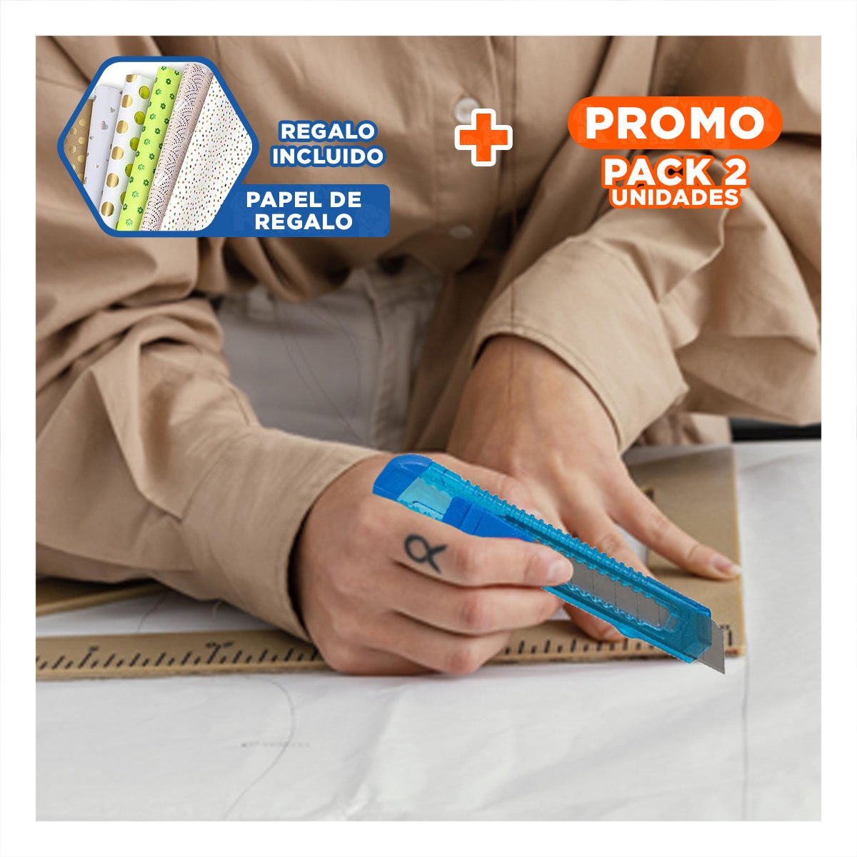 PACK2 CORTADOR ESCOLAR 15CM AZUL TRANSPARENTE SET 3 UNIDADES TRABAJO Y+PAPEL REGALO - 1