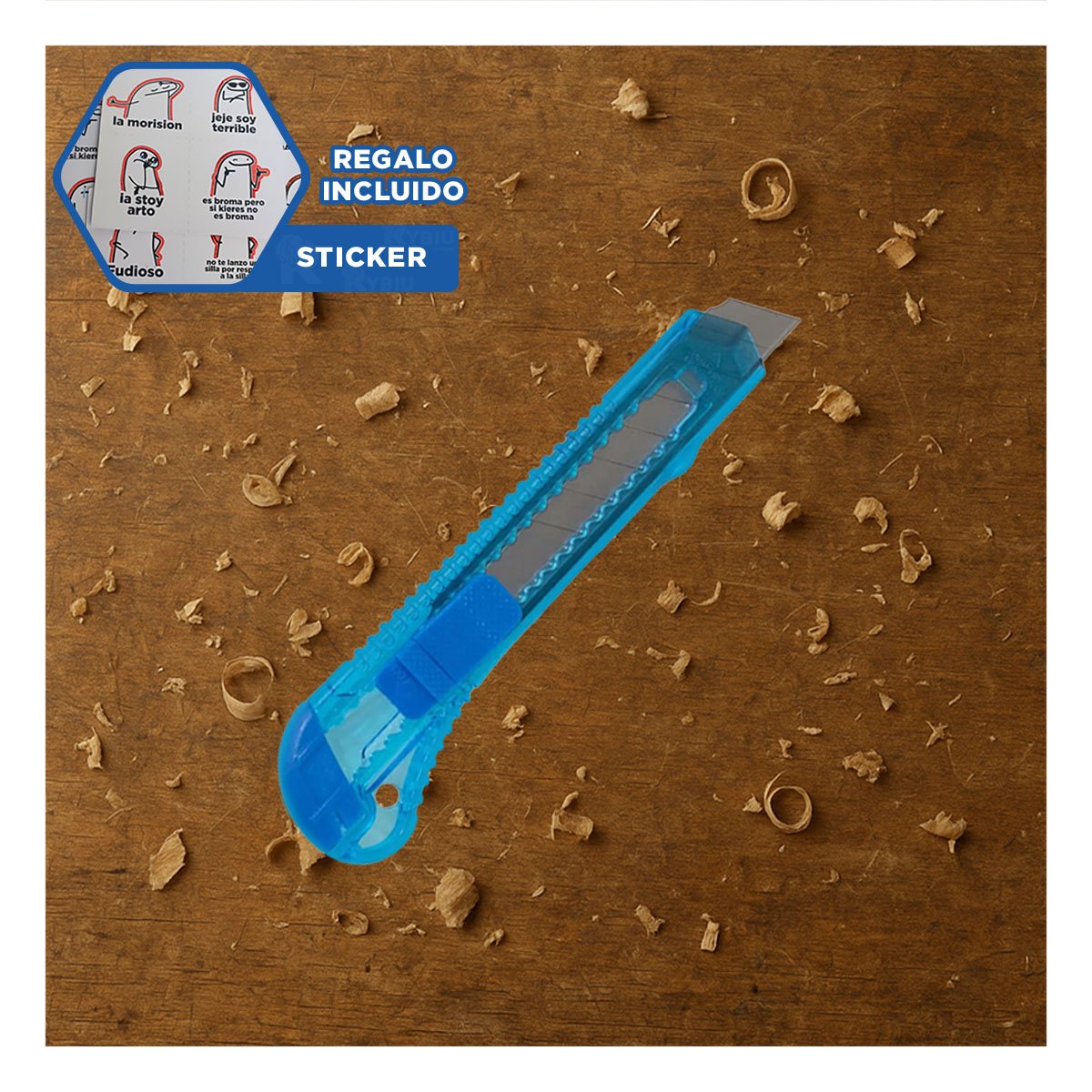 TRINCHE AZUL TRANSPARENTE 15CM RETRACTIL SET 3 UNIDADES Y+REGALO STICKER - 1