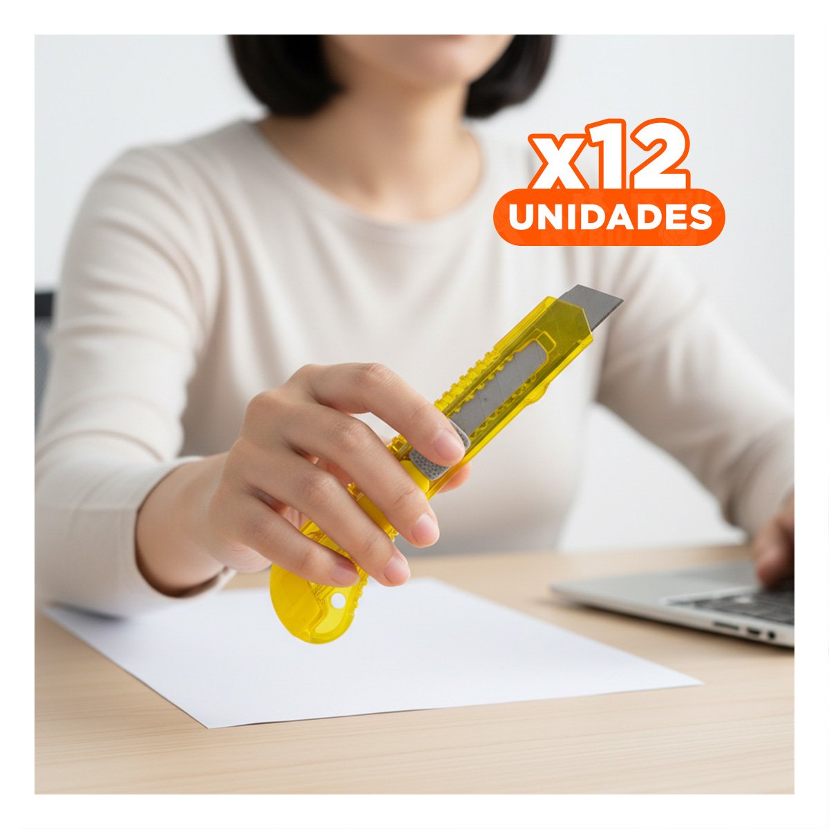 PACK12 CUCHILLA DE ESCRITORIO 15CM AMARILLO TRANSPARENTE SET 3 UNIDADES - 1