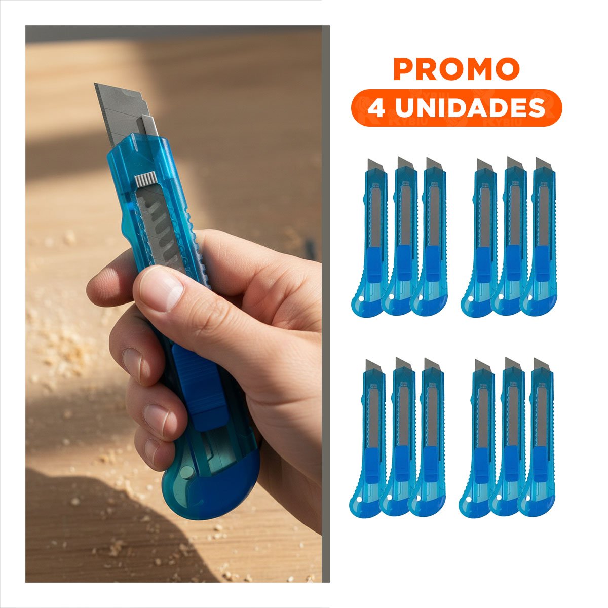 PACK4 NAVAJA PARA OFICINA 15CM AZUL TRANSPARENTE SET 3 UNIDADES Y+REGALO STICKER - 1