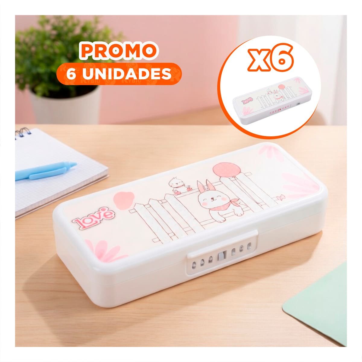 PACK6 PORTA COLORES MODERNO CONEJO Y REJAS BEIGE CON CLAVE 2 NIVELES Y+REGALO STICKER - 1