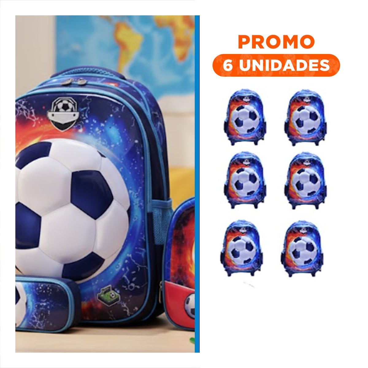 PACK6 MOCHILA PACK AZUL DE PELOTA CON LONCHERA Y CARTUCHERA ESCOLAR - 1