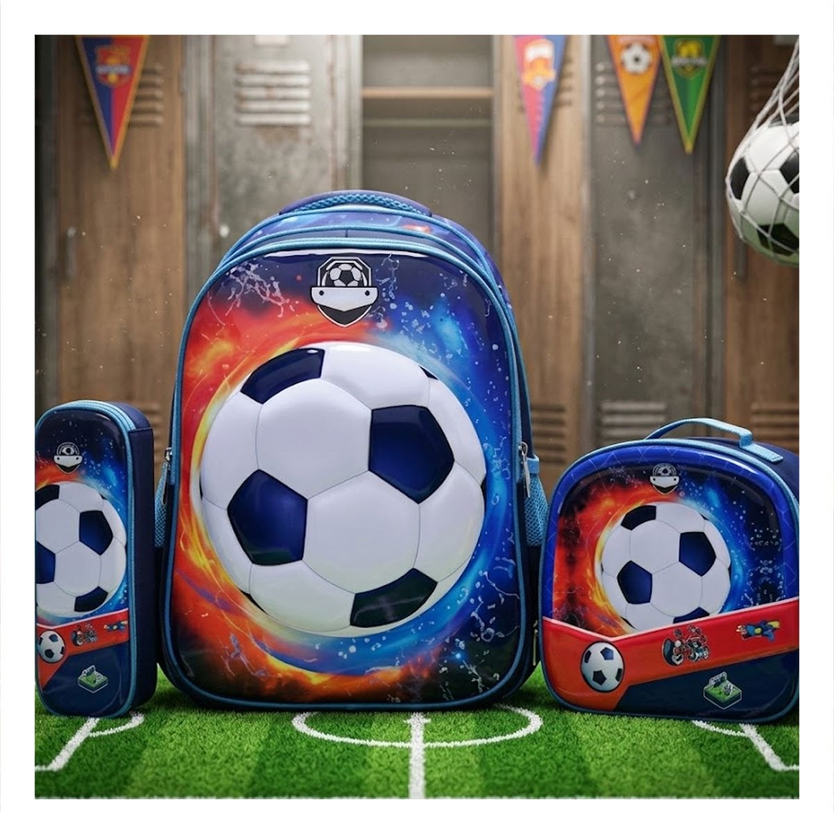 PACK6 MOCHILA PACK AZUL DE PELOTA CON LONCHERA Y CARTUCHERA ESCOLAR - 2