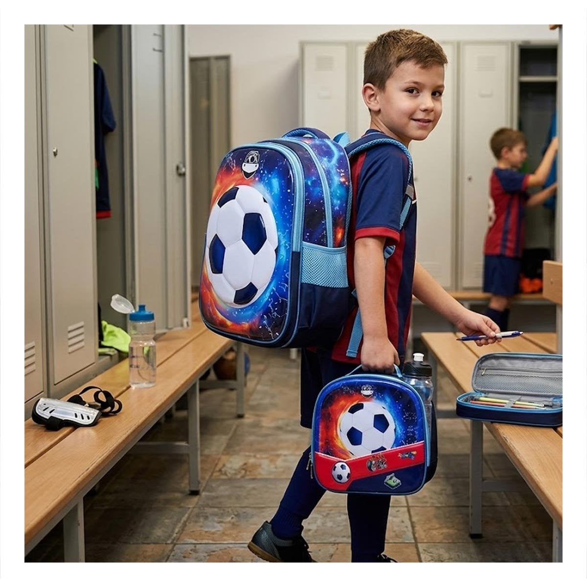 PACK6 MOCHILA PACK AZUL DE PELOTA CON LONCHERA Y CARTUCHERA ESCOLAR - 5