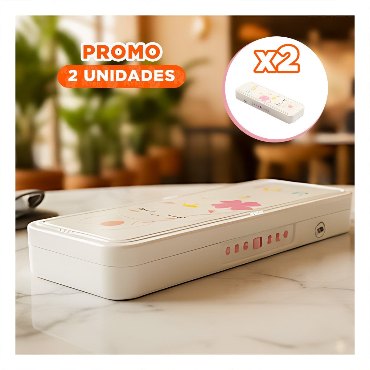 PACK2 PORTALAPICES JUVENIL CON CLAVE 2 NIVELES GATO CON FLOR BEIGE SEGURO Y+REGALO STICKER - 1