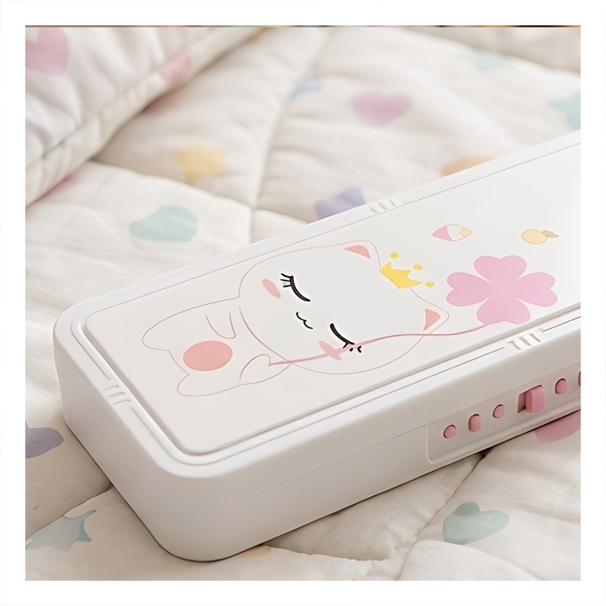 PACK2 PORTALAPICES JUVENIL CON CLAVE 2 NIVELES GATO CON FLOR BEIGE SEGURO Y+REGALO STICKER - 5