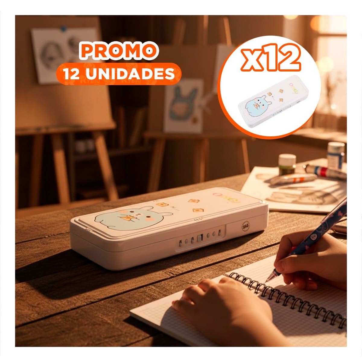 PACK12 PORTA COLORES MODERNO CONEJO BEIGE CON CLAVE 2 NIVELES SEGURO - 1